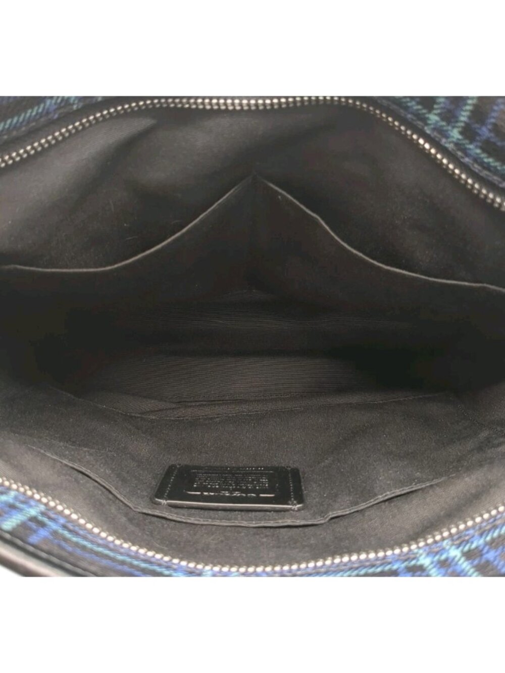 Coach Navy Shirting Plaid Signature Coated Canvas Zip Top Tote F80032 - Picture 11 of 13